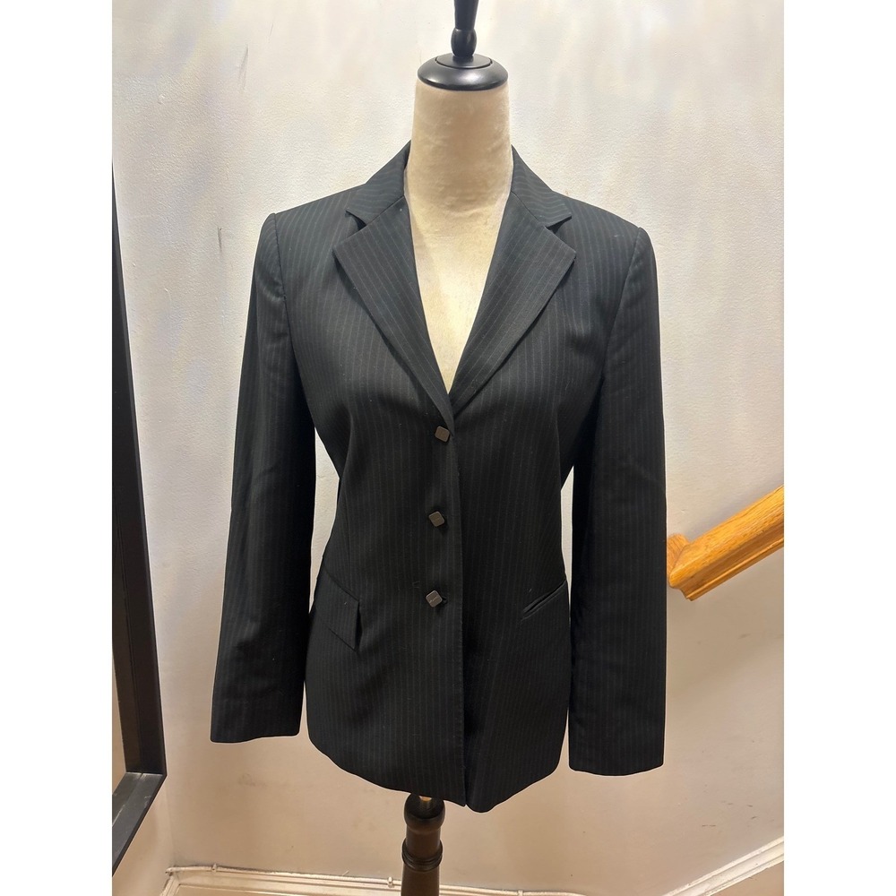 Calvin Klein Pinstripe Blazer Womens Black 3-Button Professional Jacket sz6